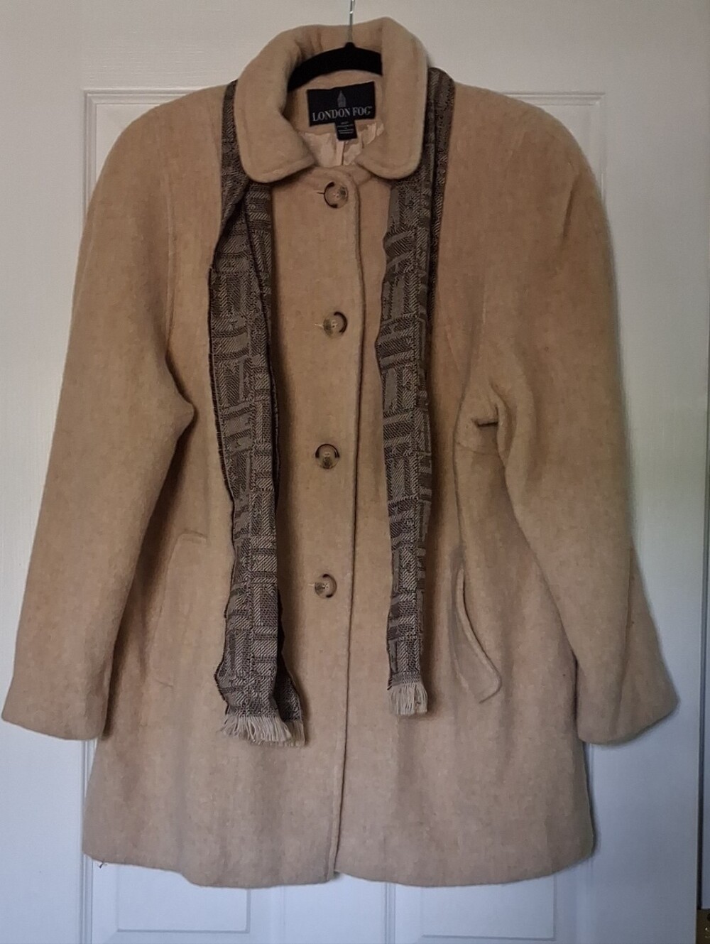 London Fog Women's Tan Wool-Blend Pea Coat with Button Front